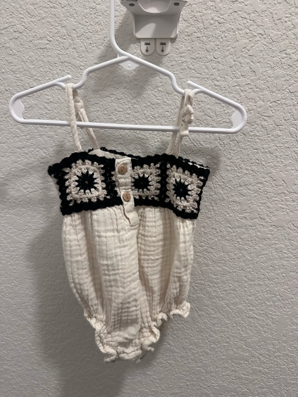 Old Navy Cream Romper with Black Crochet Accents